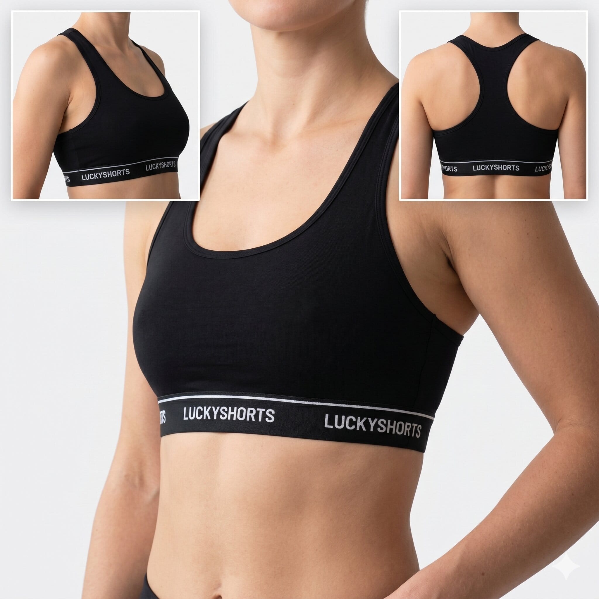 LUCKYSHORTS Raceback Bra Black + black waistband